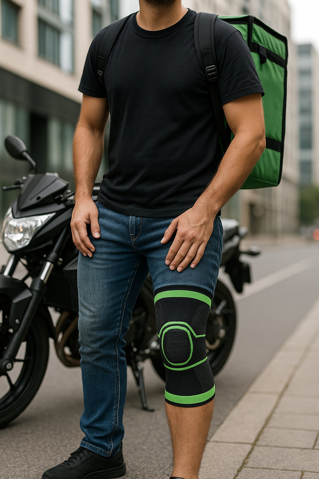 Joelheira Ortopédica de Compressão Ortoconfort MotoPro™ - 𝘾𝙊𝙈𝙋𝙍𝙀 𝟭, 𝙇𝙀𝙑𝙀 𝟮